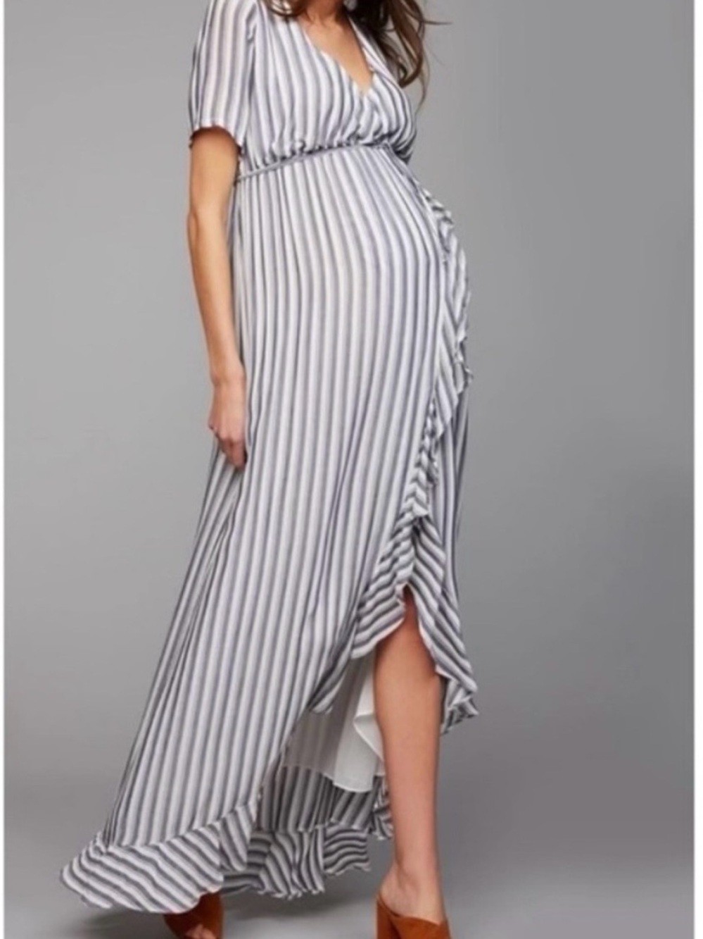 Rachel Pally Wrap Maternity Maxi Dress in White and Navy